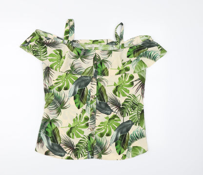 George Womens Green Floral Chiffon Basic Blouse Size 8