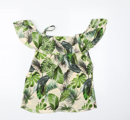 George Womens Green Floral Chiffon Basic Blouse Size 8