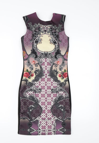 Miss Selfridge Womens Purple Floral Rayon Bodycon  Size 8