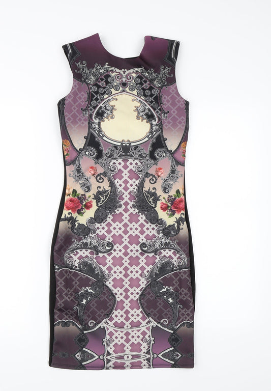 Miss Selfridge Womens Purple Floral Rayon Bodycon  Size 8