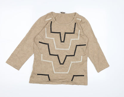 Country Casuals Womens Brown Geometric Knit Pullover Jumper Size S