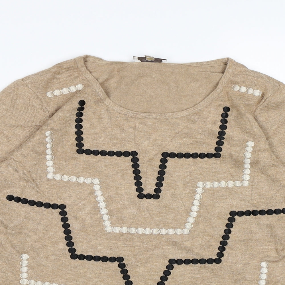 Country Casuals Womens Brown Geometric Knit Pullover Jumper Size S