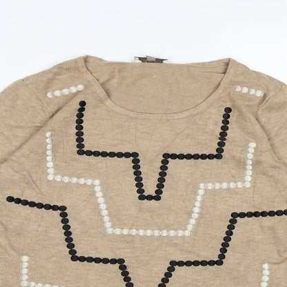 Country Casuals Womens Brown Geometric Knit Pullover Jumper Size S