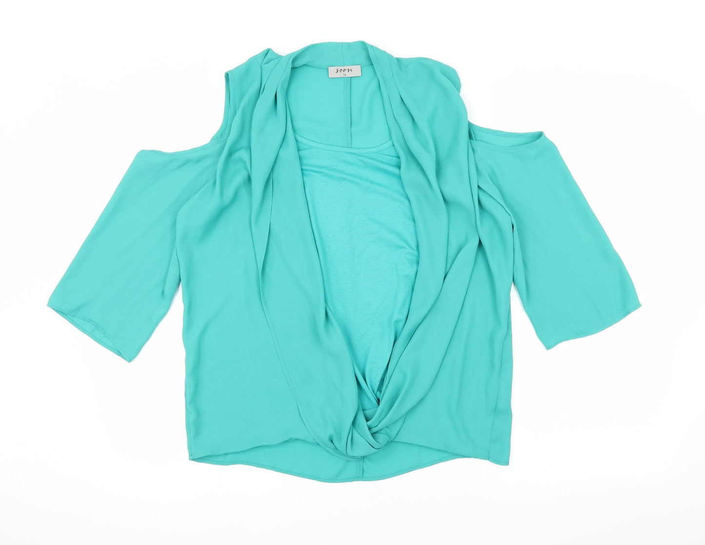Womens UK Size 14 Soon Green Basic Blouse