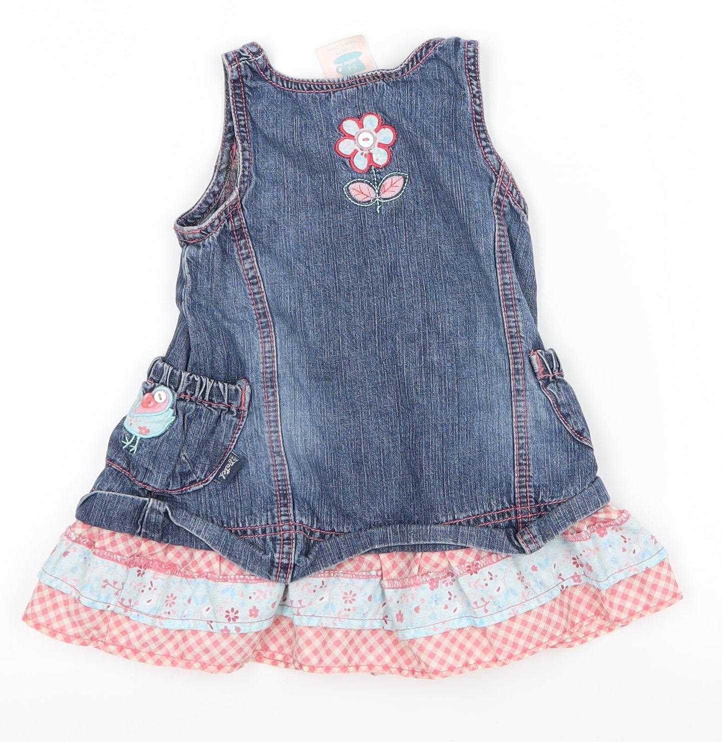 Pumpkin Patch Girls Blue Plaid  A-Line  Size 3-6 Months  - Flowers