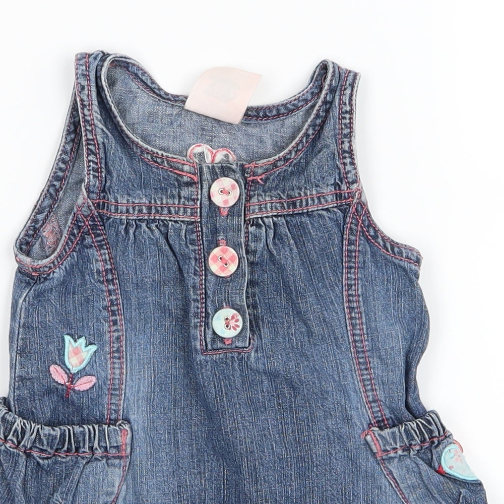 Pumpkin Patch Girls Blue Plaid  A-Line  Size 3-6 Months  - Flowers