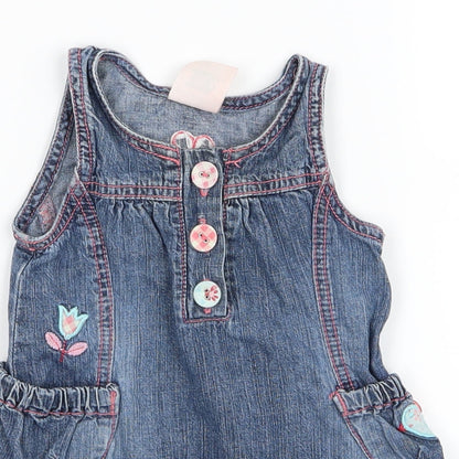 Pumpkin Patch Girls Blue Plaid  A-Line  Size 3-6 Months  - Flowers