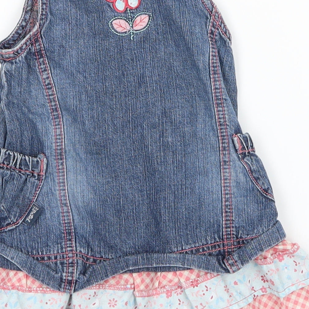 Pumpkin Patch Girls Blue Plaid  A-Line  Size 3-6 Months  - Flowers