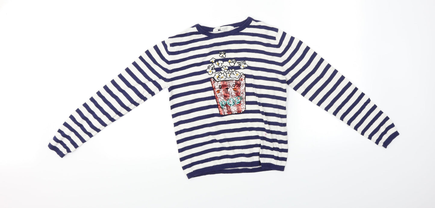 H&M Girls White Spotted  Pullover Jumper Size 10-11 Years  - Drink design