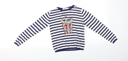 H&M Girls White Spotted  Pullover Jumper Size 10-11 Years  - Drink design