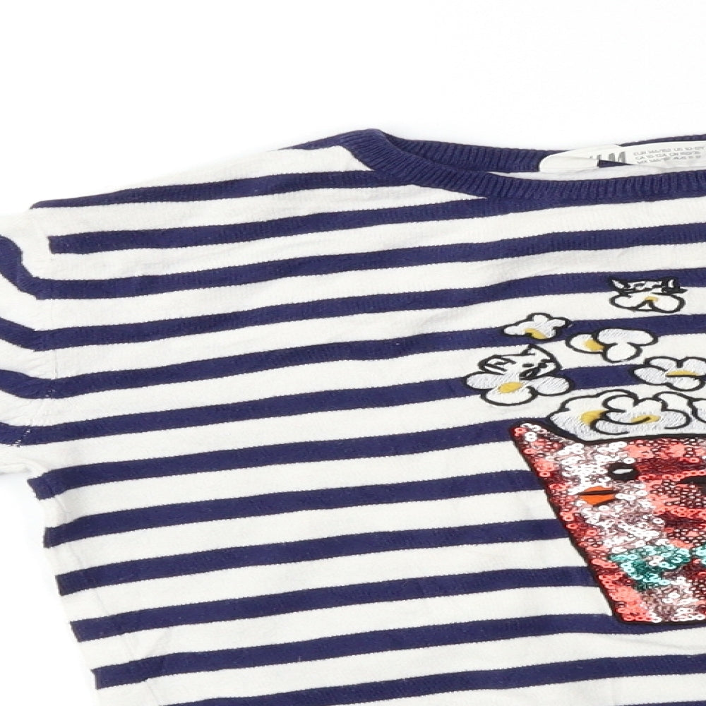 H&M Girls White Spotted  Pullover Jumper Size 10-11 Years  - Drink design