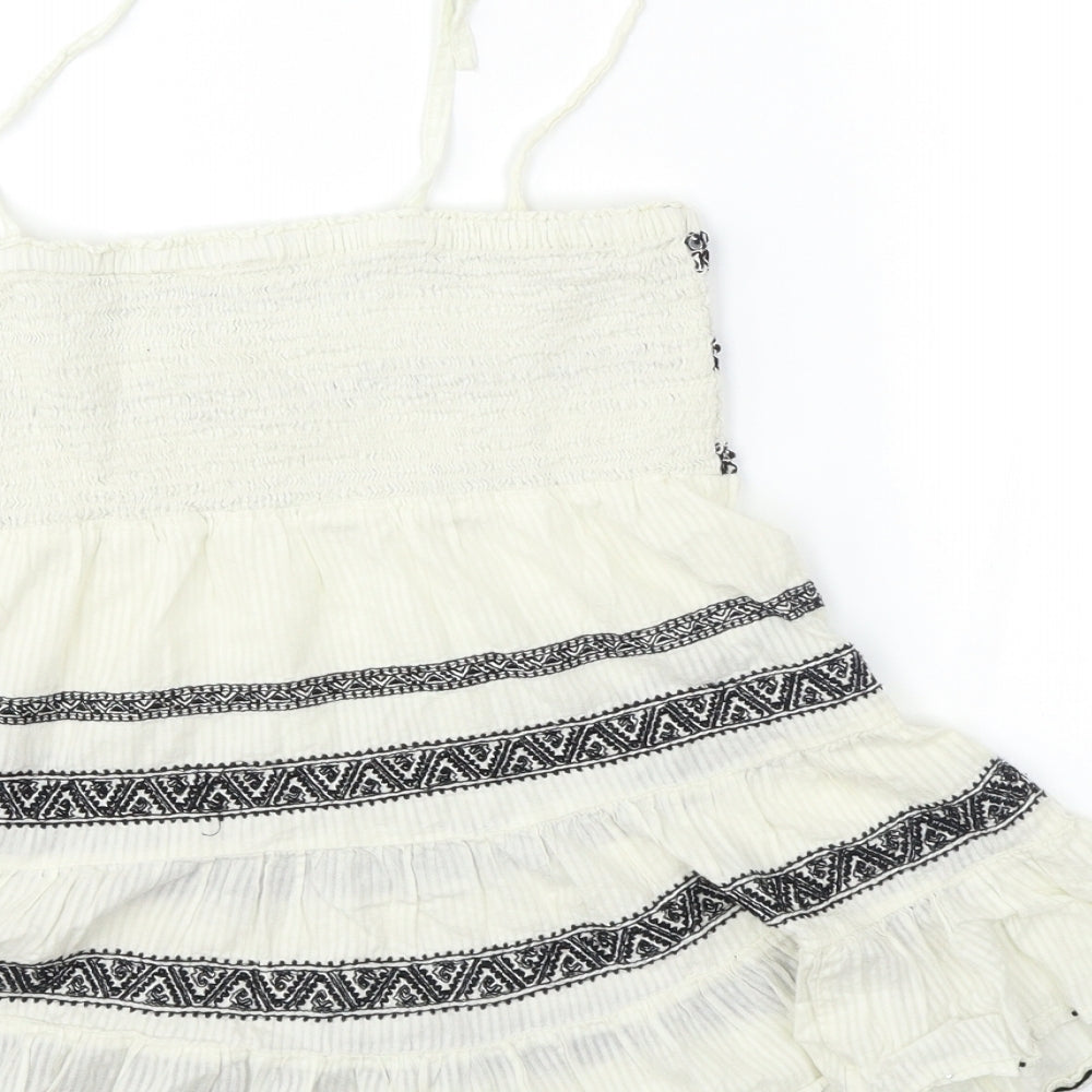 New Look Womens White Geometric  Basic Blouse Size 10