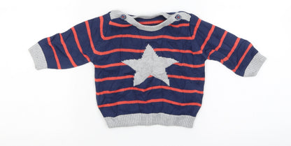 Marks and Spencer  Blue Striped Knit Henley Jumper Size 3-6 Months  - Star