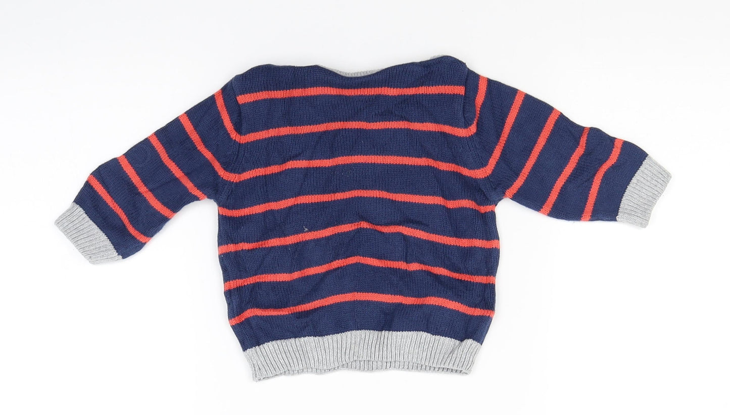 Marks and Spencer  Blue Striped Knit Henley Jumper Size 3-6 Months  - Star