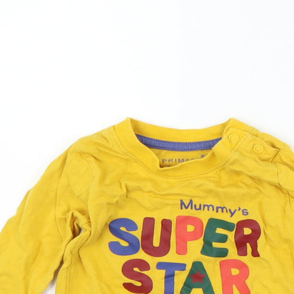 Primark Baby Yellow   Basic T-Shirt Size 6-9 Months  - mummy's superstar