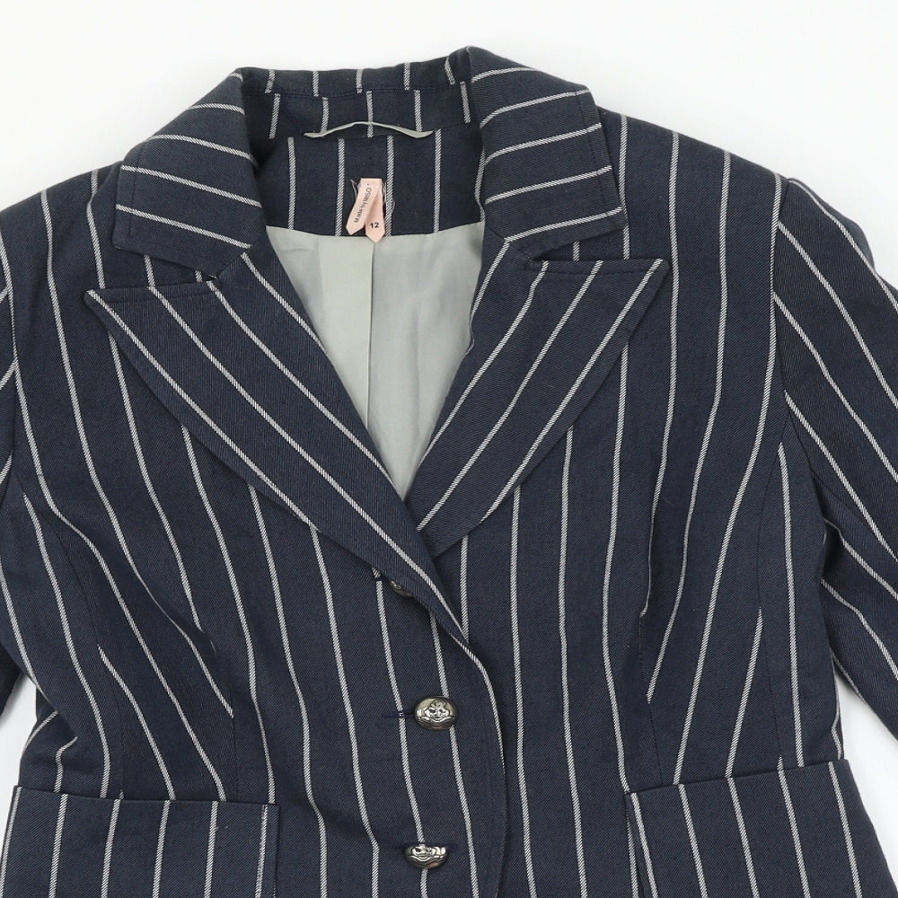 Miso Womens Blue Spotted  Jacket Suit Jacket Size 12