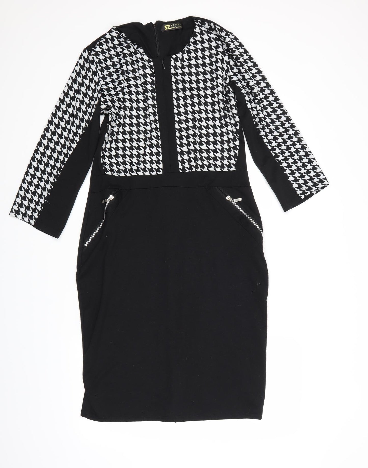 Style by Shaz Womens Black Geometric  Jumper Dress