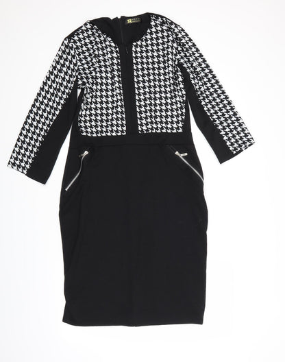 Style by Shaz Womens Black Geometric  Jumper Dress