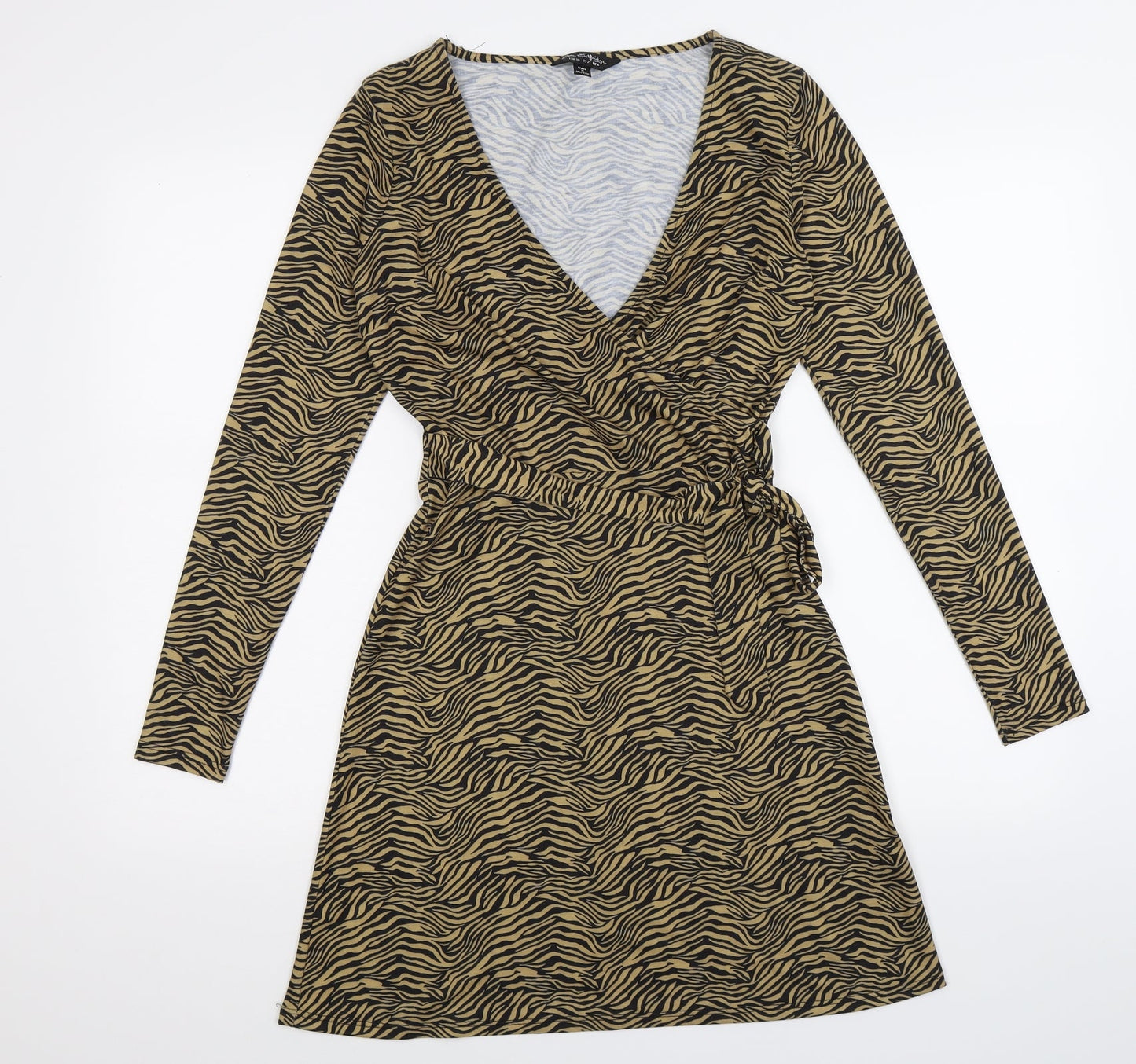 Miss Selfridge Womens Brown Animal Print  Wrap Dress  Size 6  - zebra print