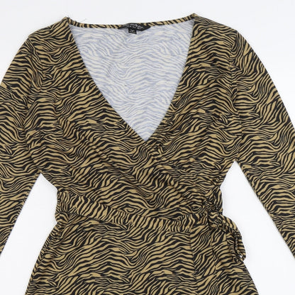Miss Selfridge Womens Brown Animal Print  Wrap Dress  Size 6  - zebra print