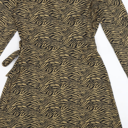 Miss Selfridge Womens Brown Animal Print  Wrap Dress  Size 6  - zebra print