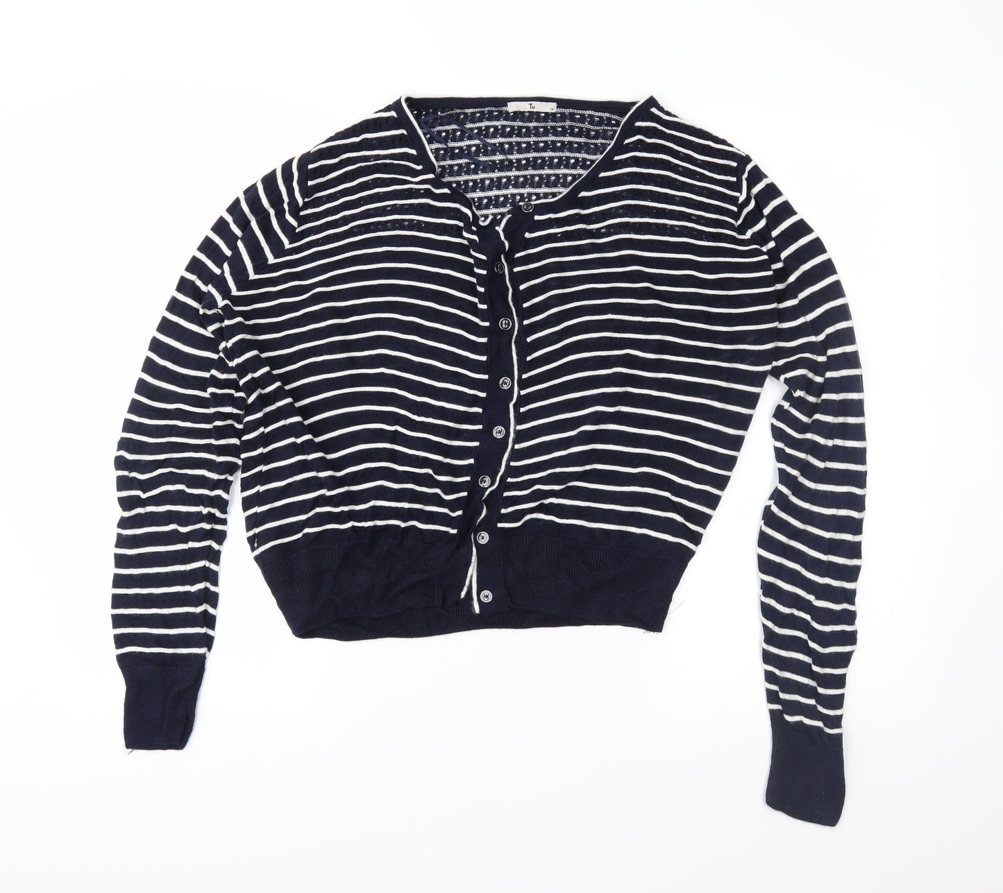 TU Womens Blue Striped Knit Cardigan Jumper Size 14