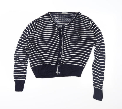 TU Womens Blue Striped Knit Cardigan Jumper Size 14