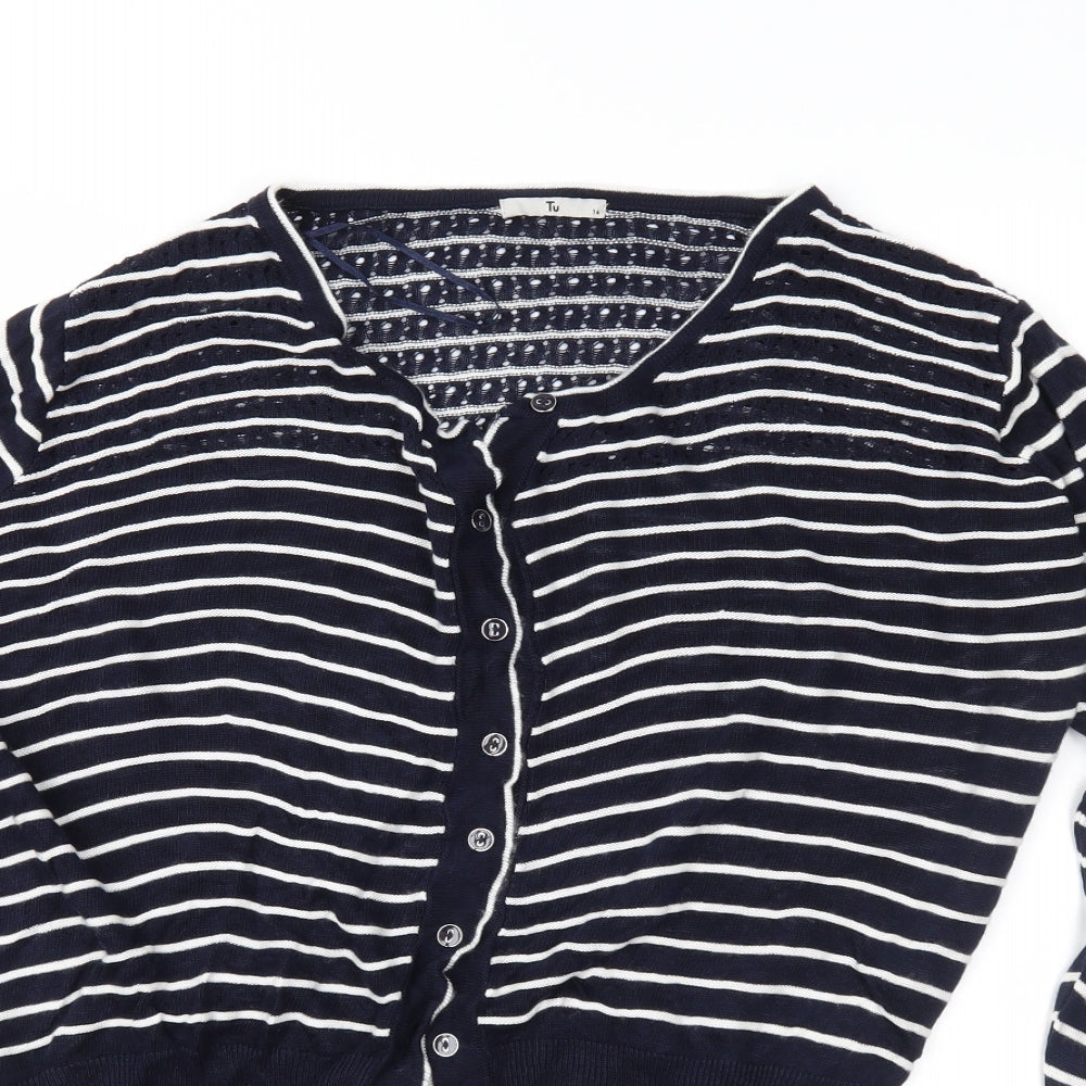 TU Womens Blue Striped Knit Cardigan Jumper Size 14