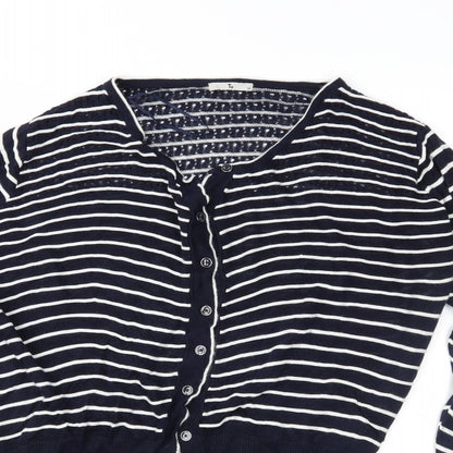 TU Womens Blue Striped Knit Cardigan Jumper Size 14