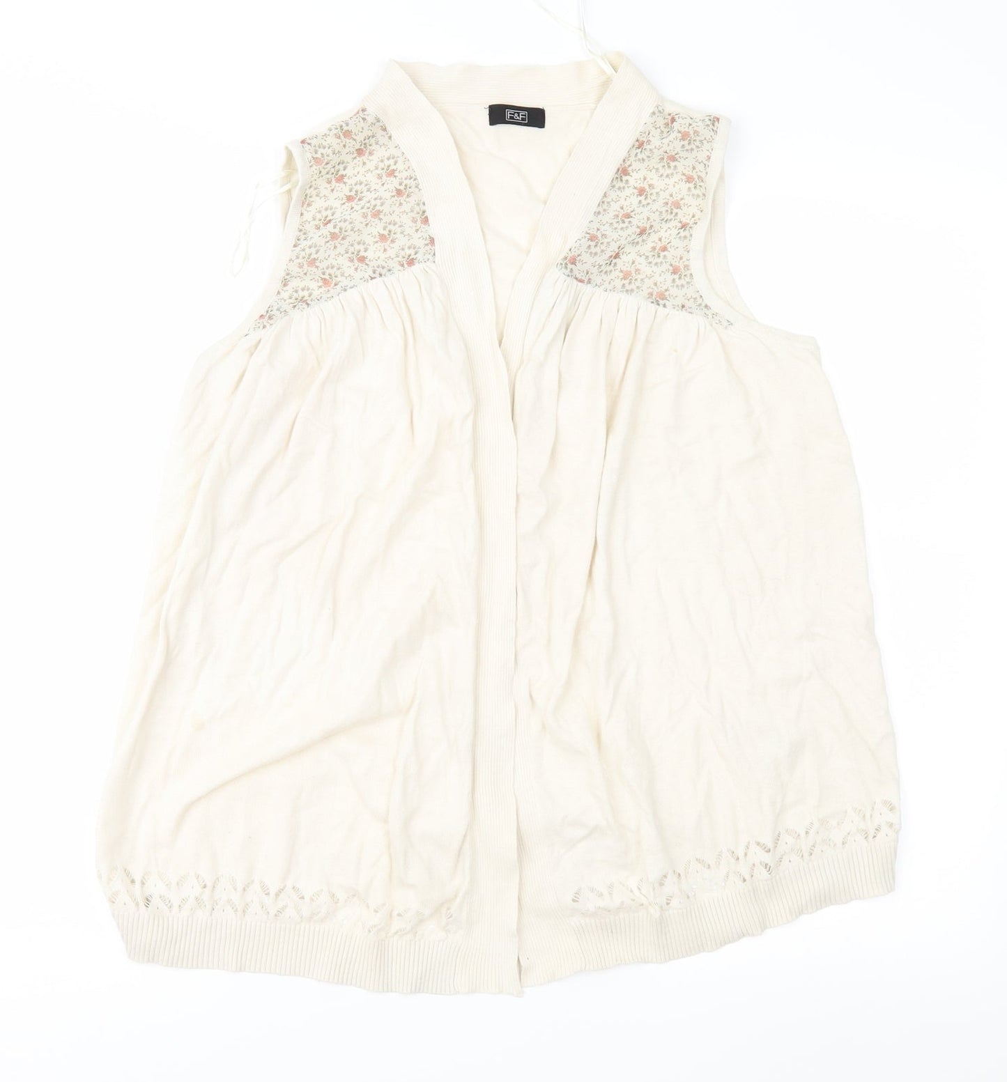 F&F Womens Beige Floral Knit Cardigan Jumper Size 14