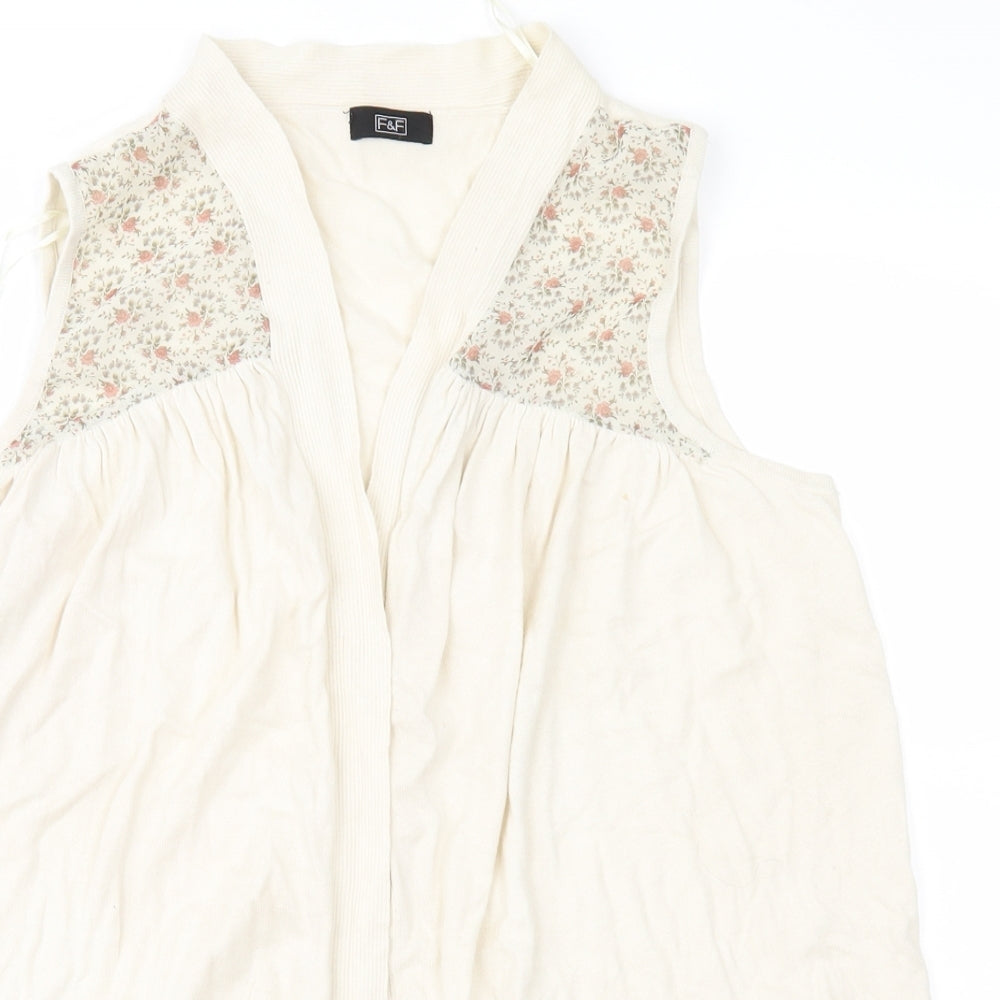 F&F Womens Beige Floral Knit Cardigan Jumper Size 14