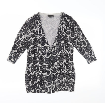 Warehouse Womens Grey Floral Knit Cardigan Jumper Size 10