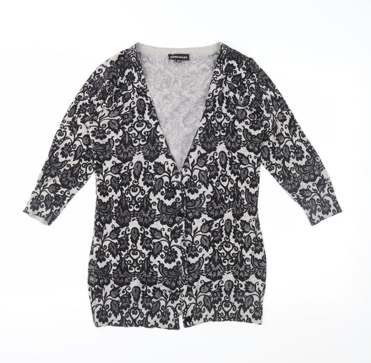 Warehouse Womens Grey Floral Knit Cardigan Jumper Size 10