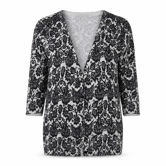 Warehouse Womens Grey Floral Knit Cardigan Jumper Size 10
