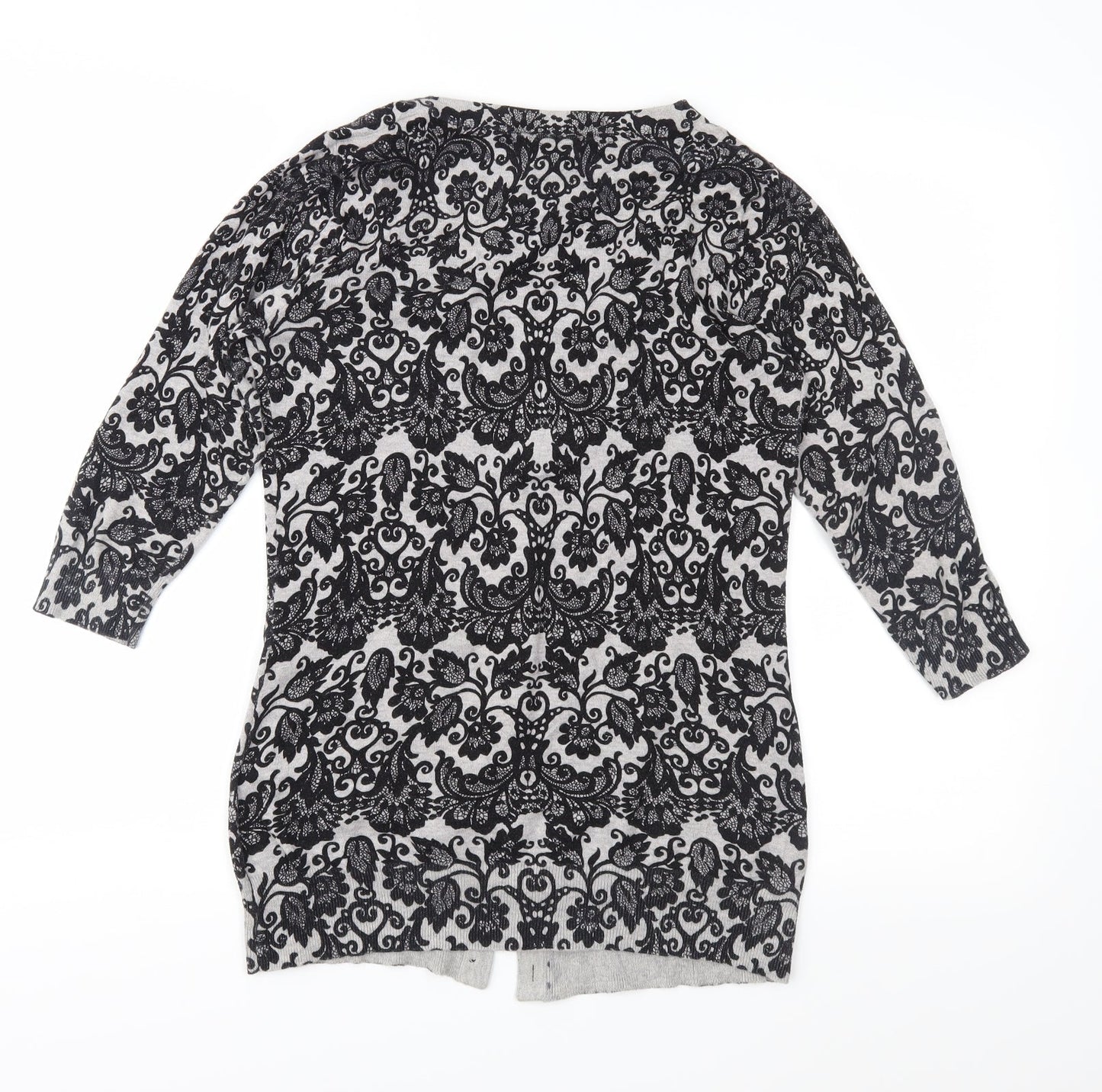 Warehouse Womens Grey Floral Knit Cardigan Jumper Size 10