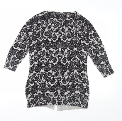 Warehouse Womens Grey Floral Knit Cardigan Jumper Size 10