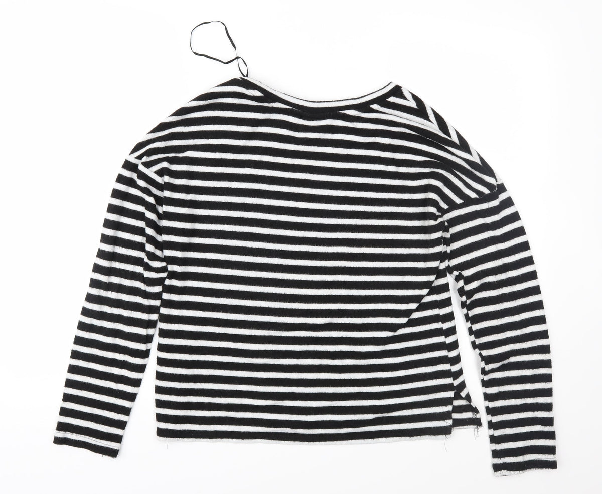 H&M Womens Black Striped Knit Pullover Jumper Size S