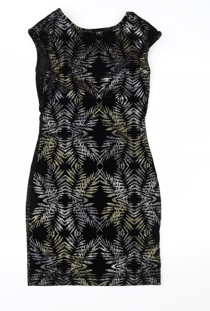 Topshop Womens Black Geometric Velour Sheath  Size 8