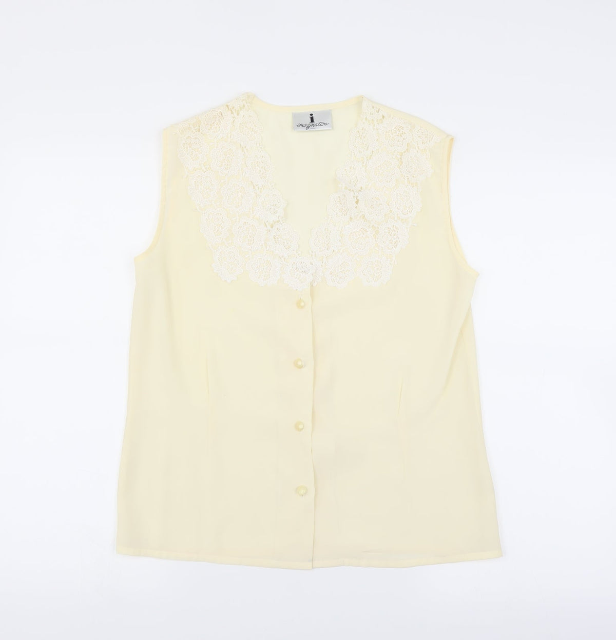 Imagination Womens Yellow   Basic Blouse Size 10  - floral Lace Neckline