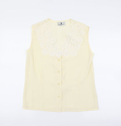 Imagination Womens Yellow   Basic Blouse Size 10  - floral Lace Neckline