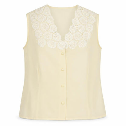Imagination Womens Yellow   Basic Blouse Size 10  - floral Lace Neckline