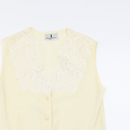 Imagination Womens Yellow   Basic Blouse Size 10  - floral Lace Neckline
