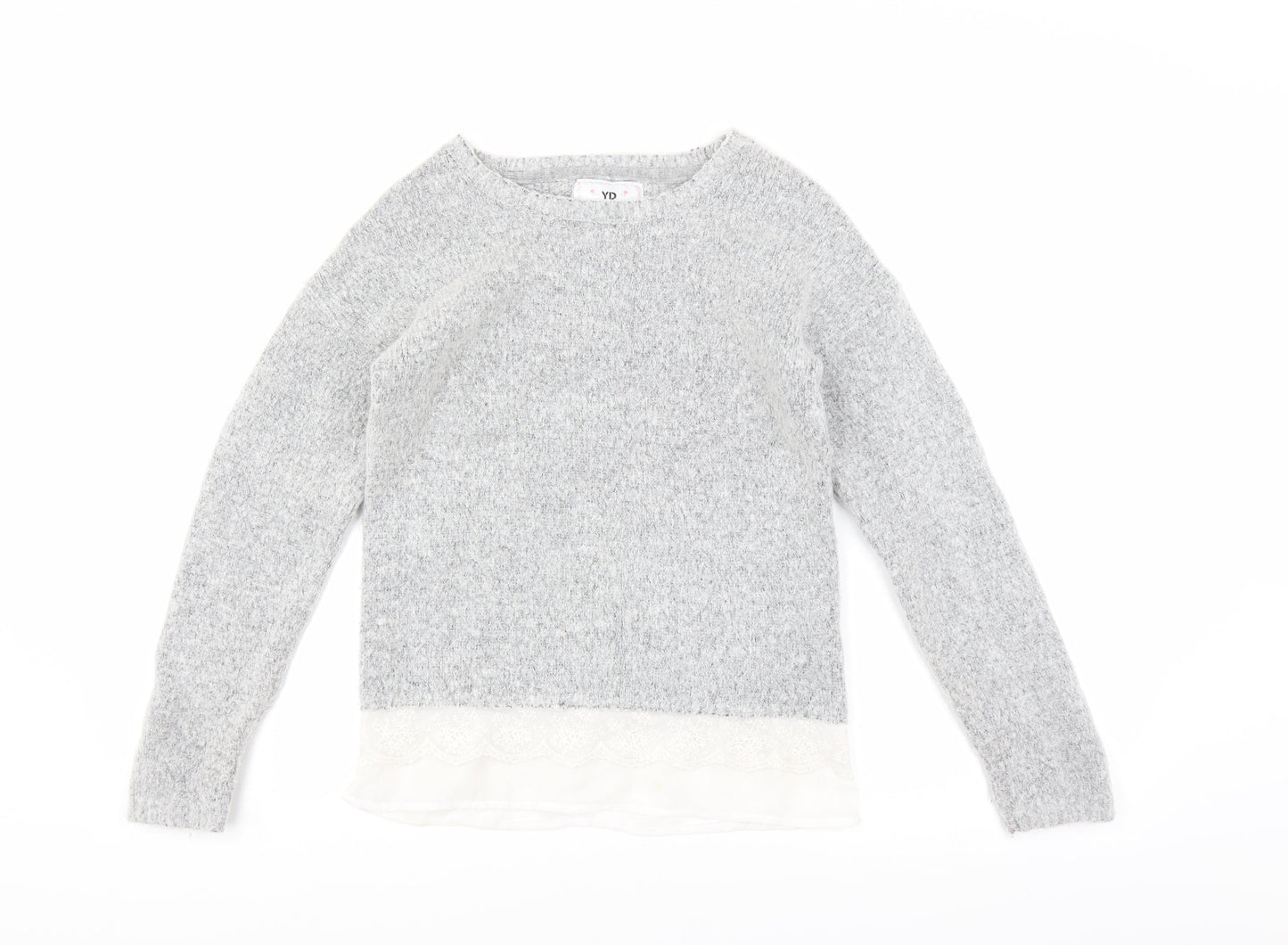 YD Girls Grey   Pullover Jumper Size 11-12 Years  - LACE UNDER TOP