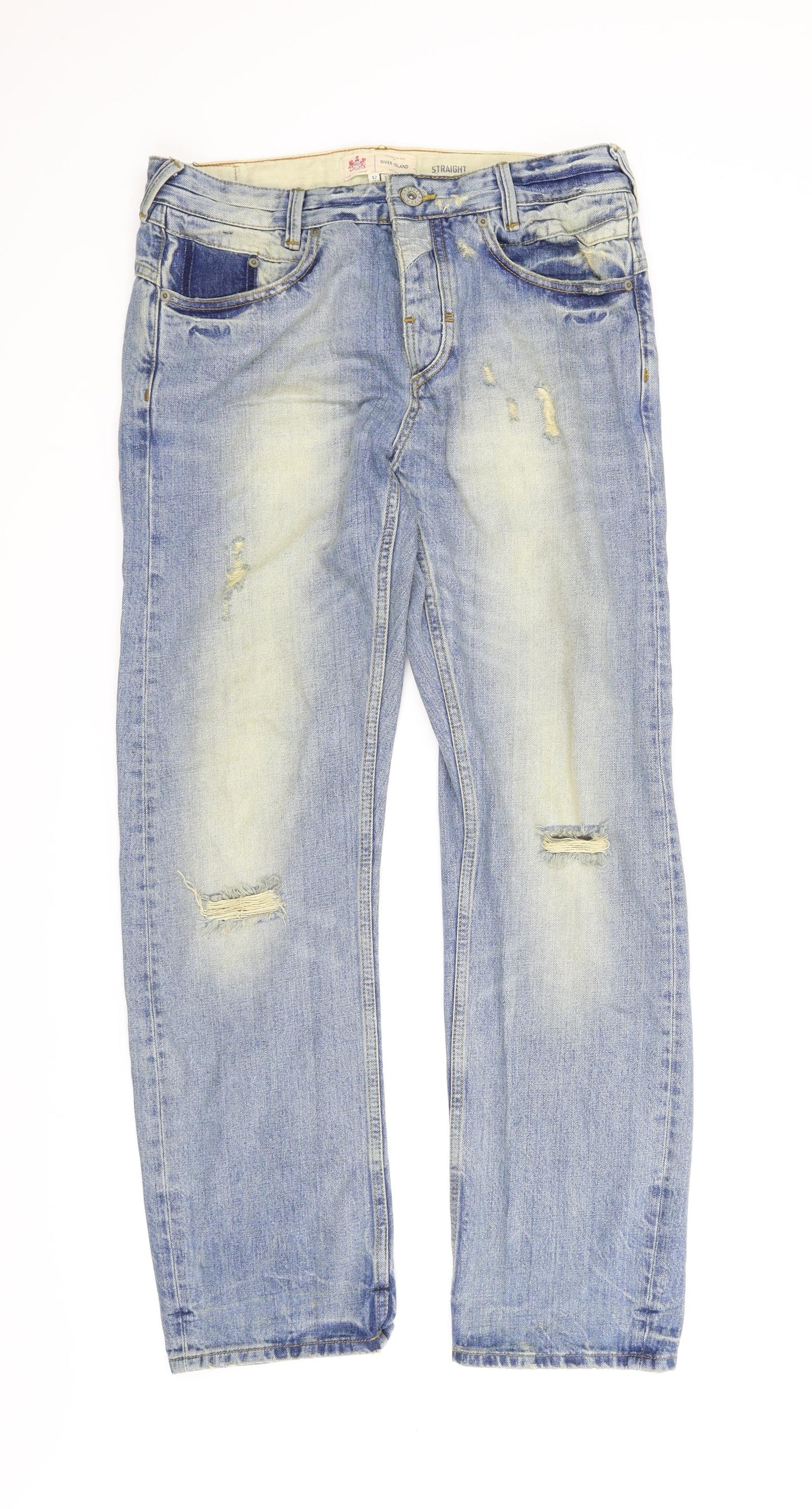 Mens UK Size 32 in River Island Regular Fit Straight Blue Jeans