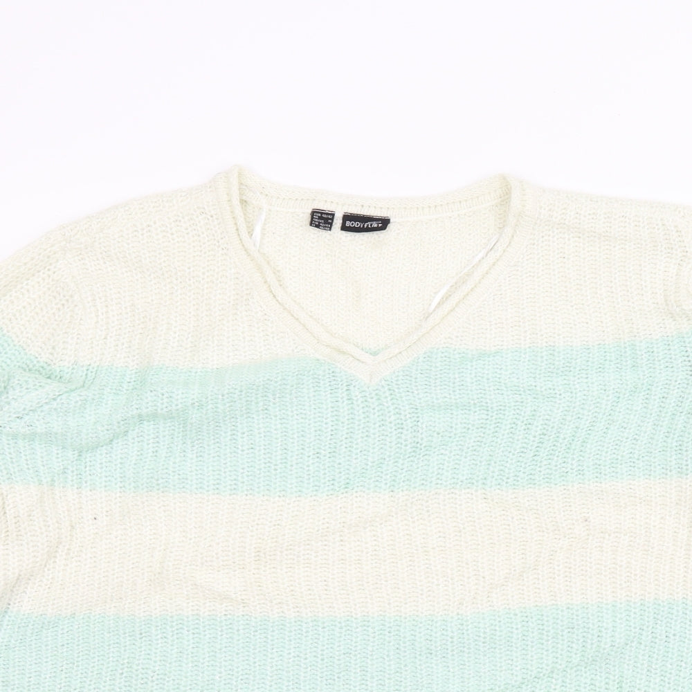 Bodyflirt Womens Green Striped  Pullover Jumper Size M