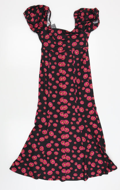 nastygal Womens Black Floral  Fit & Flare  Size 6