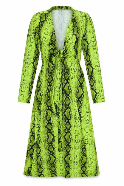 Front view of ASOS women’s green geometric fit & flare, size UK 4