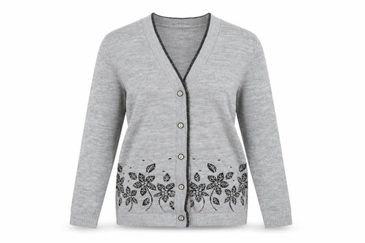Pure & Natural Womens Grey Floral Knit Cardigan Jumper Size S