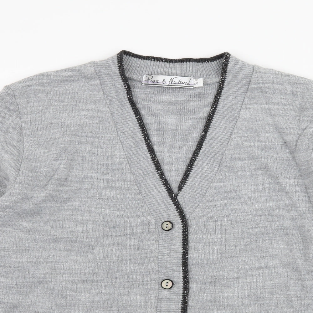 Pure & Natural Womens Grey Floral Knit Cardigan Jumper Size S