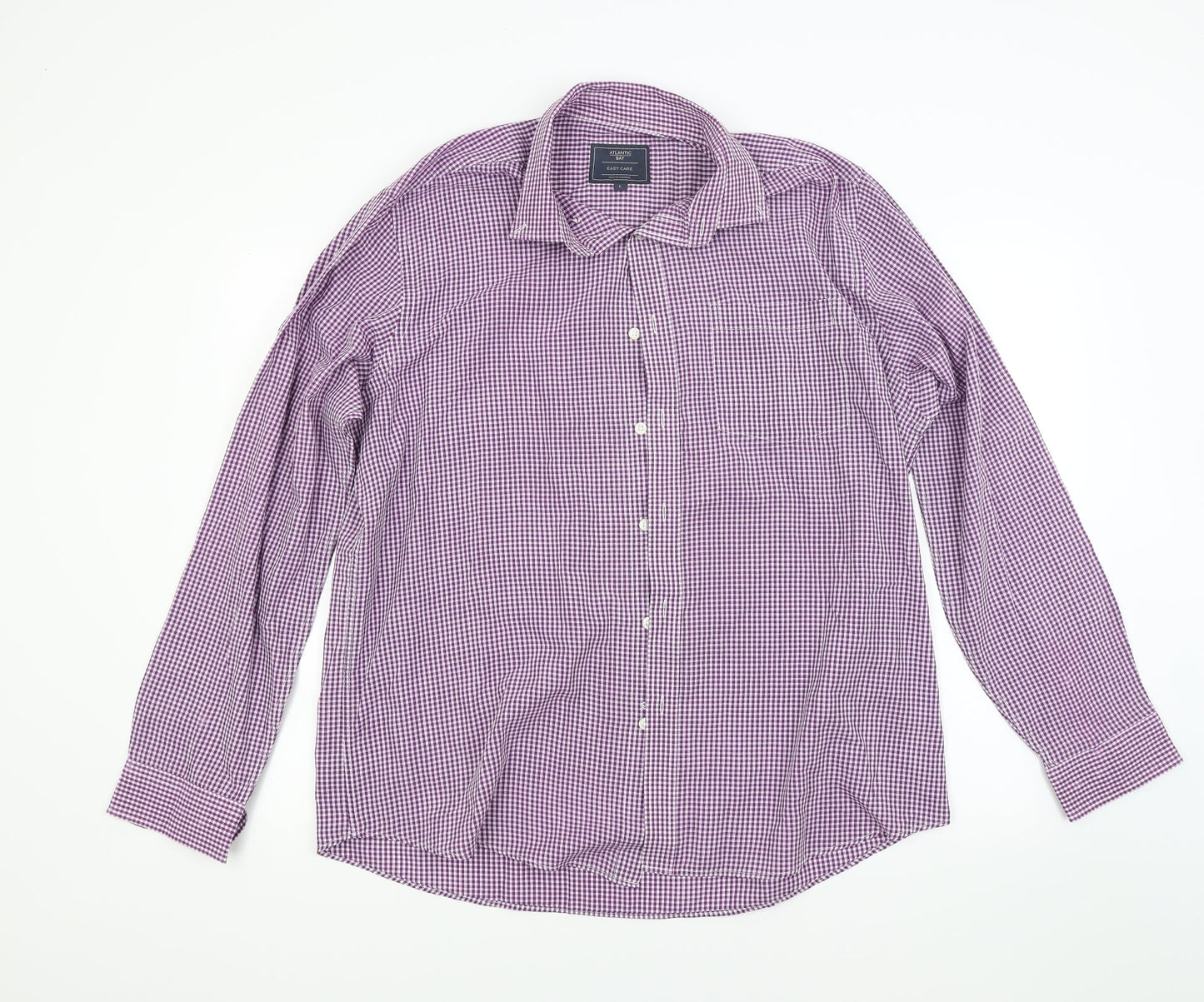 Atlntic bay Mens Purple Check   Button-Up Size L